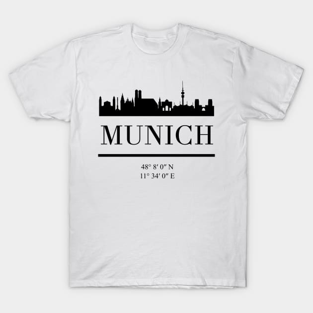 MUNICH GERMANY BLACK SILHOUETTE SKYLINE ART T-Shirt by deificusArt